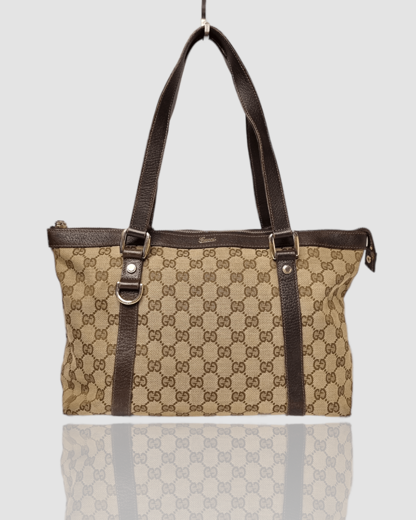 Gucci GG Beige & Dark Brown Jacquard Leather Bag