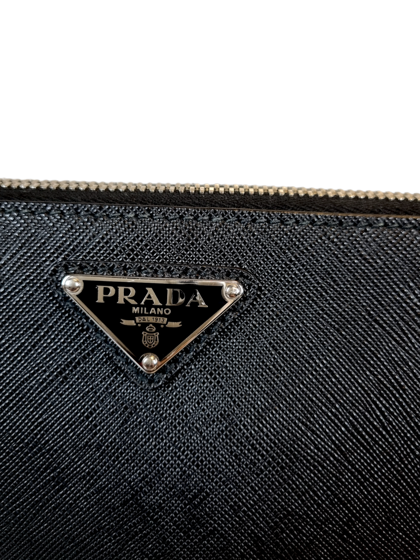 Prada 2010s Black Cross Grain Saffiano Leather Key Case · INTO