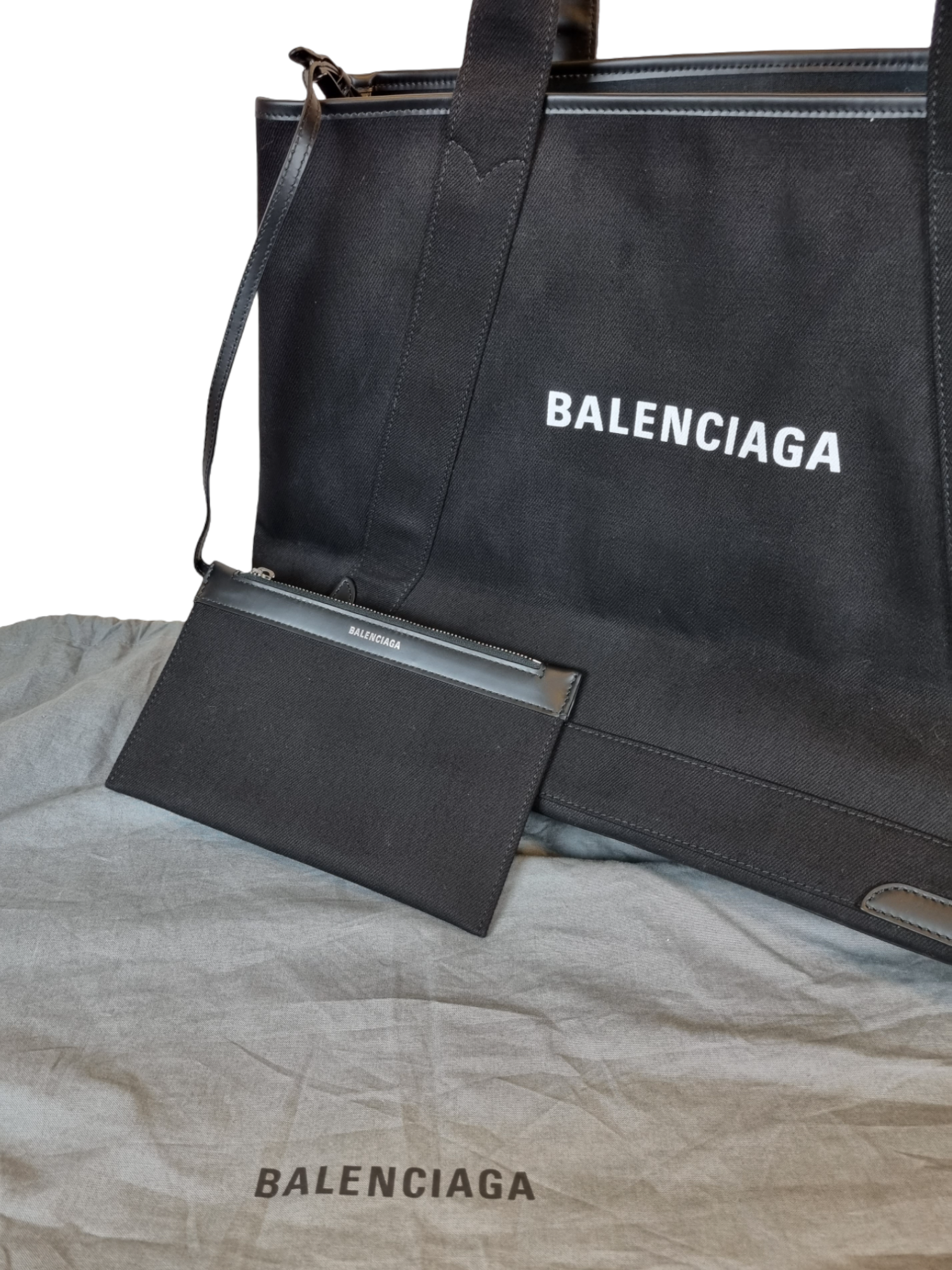 Balenciaga BeigeGrey Canvas and Calfskin Leather XS Cabas Crossbody Bag   Yoogis Closet