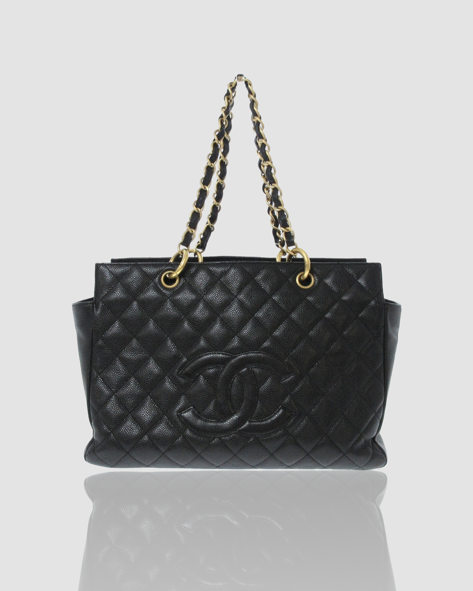 Chanel Black Caviar Leather CC Vintage Shopper Tote Chanel