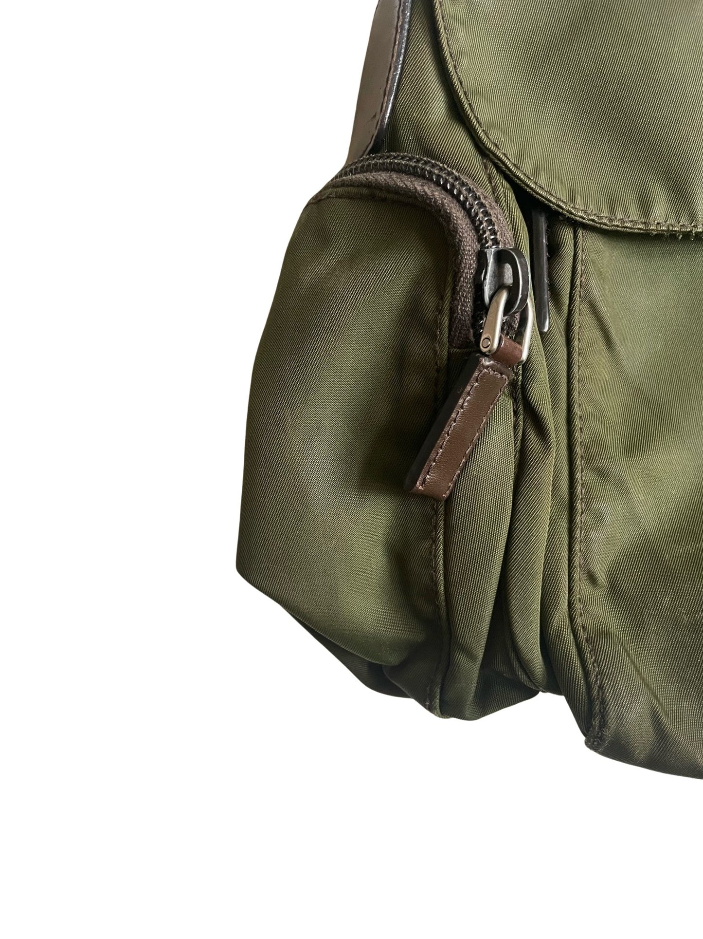Prada Army Green and Brown Nylon Messenger Bag