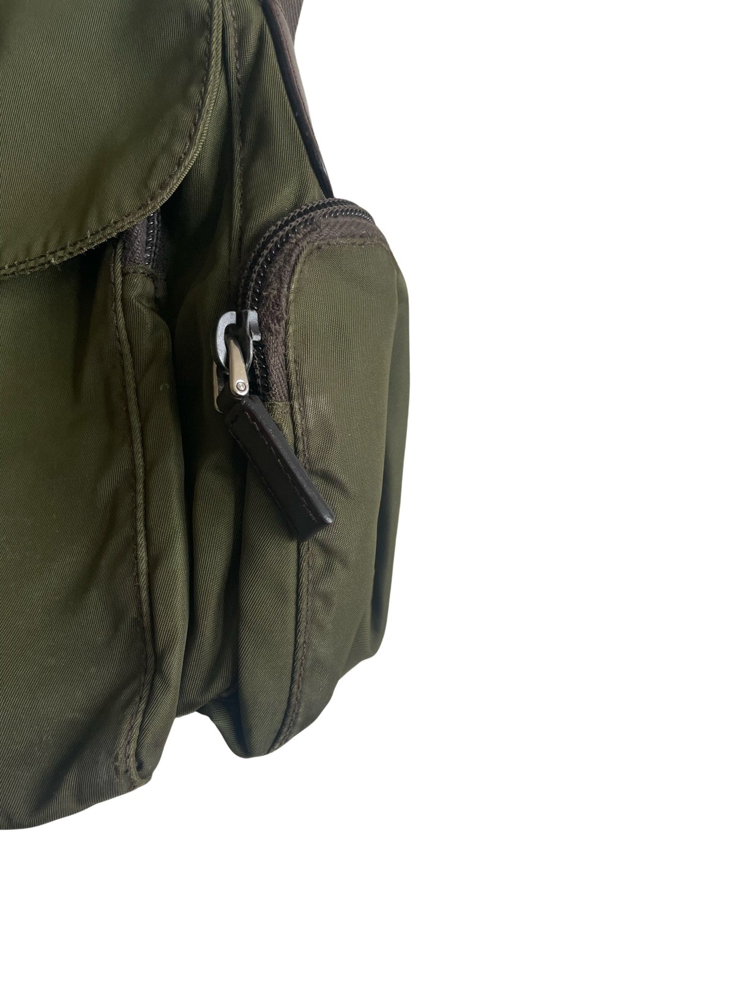 Prada Army Green and Brown Nylon Messenger Bag