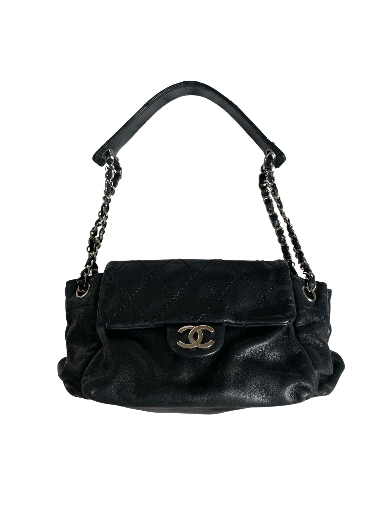 Chanel 17018971 Black Lambskin Double Pockets Drawstring Backpack Ruthenium  Hardware