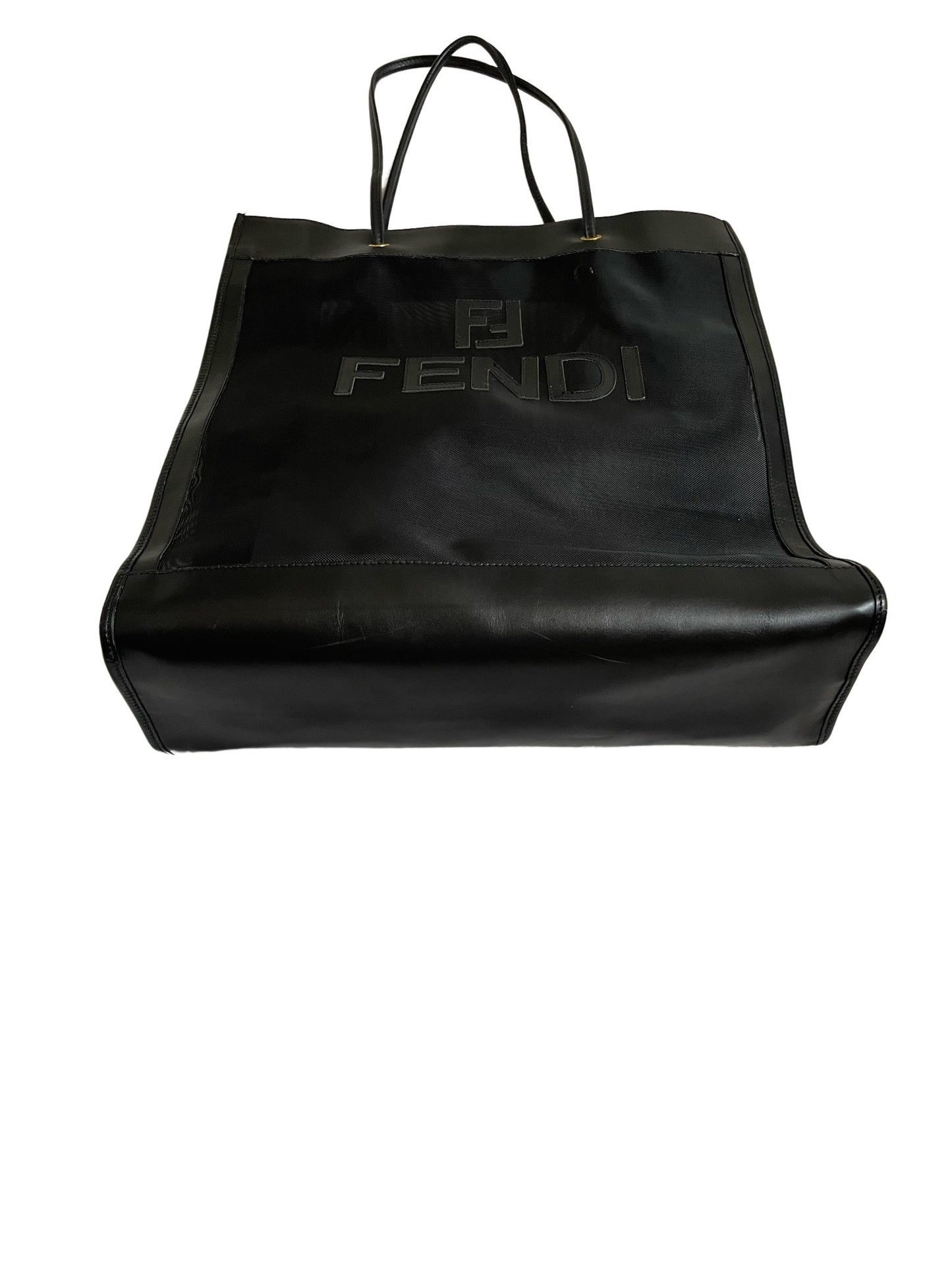 Fendi Black Leather Fiber Tote Bag