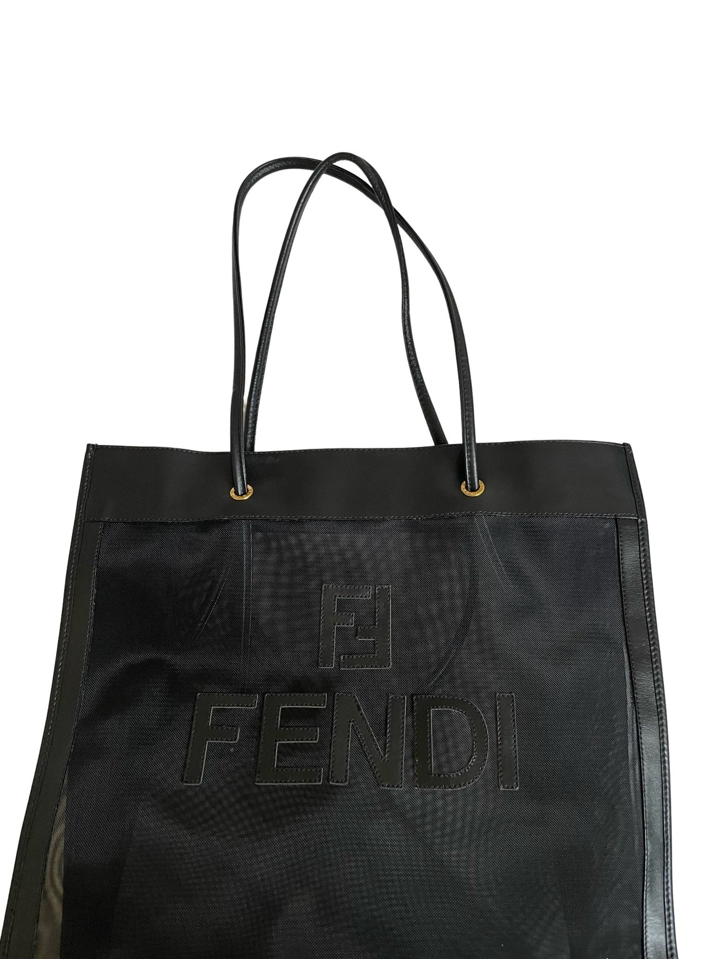 Fendi Black Leather Fiber Tote Bag