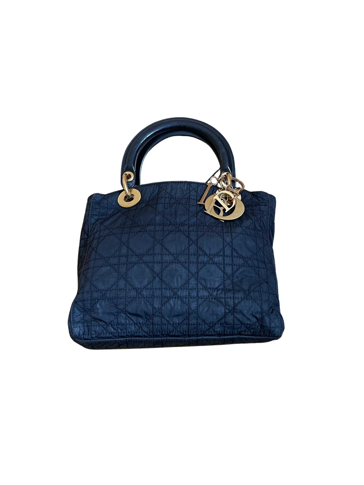 Christian Dior Lady Dior Black Nylon & Patent Leather Handbag