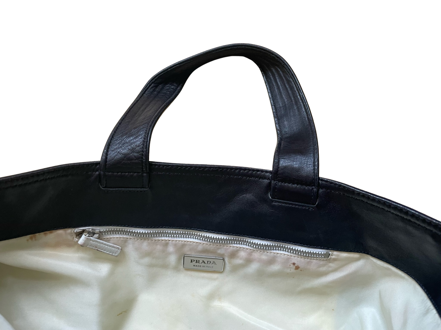 Prada Black Nylon Leather Tote Bag
