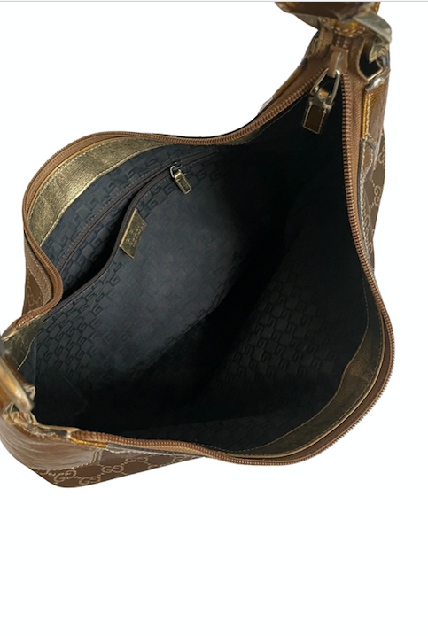 Gucci GG Dark Brown Jacquard & Patent Leather Handbag