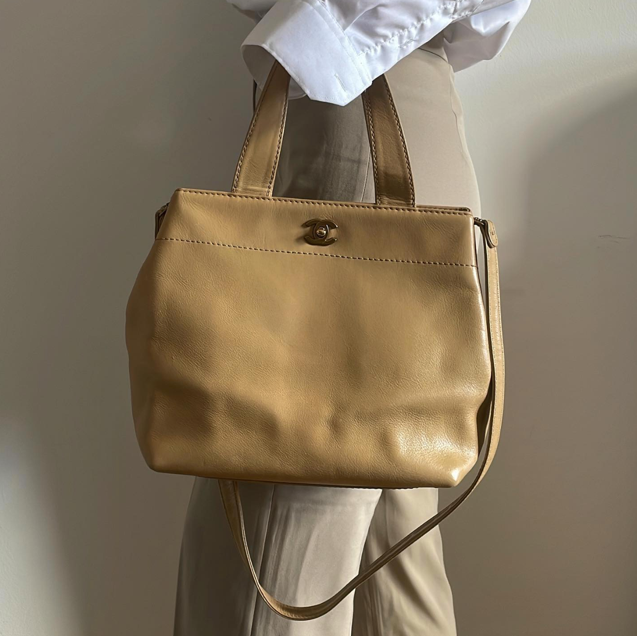 Chanel Beige Leather Handbag
